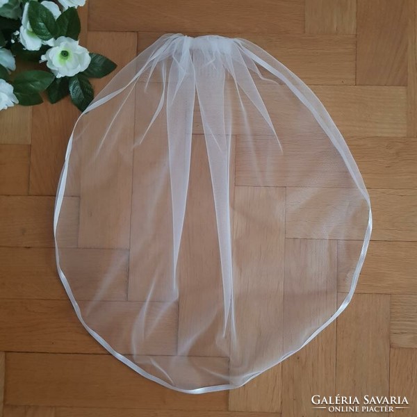 FTY10 - 1 rétegű, szatén szélű, Hófehér MINI menyasszonyi fátyol 30x100cm