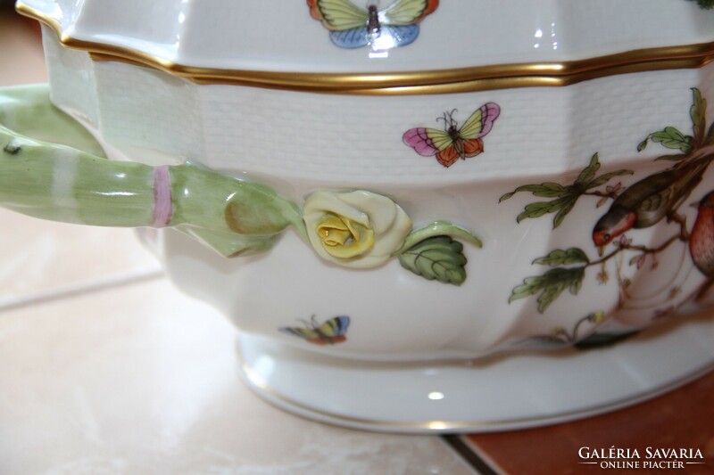 Herend Rothschild oval soup bowl with lemon holder