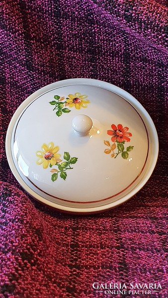 Old, Hólloháza, round, floral, porcelain bonbonnier, jewelry holder.