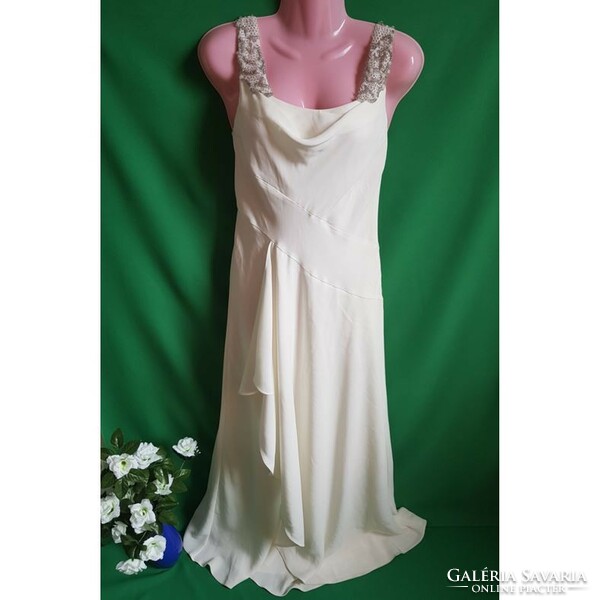 Új, 38-as/S-es ekrü színű, gyöngyös menyasszonyi ruha, estélyi ruha, alkalmi ruha