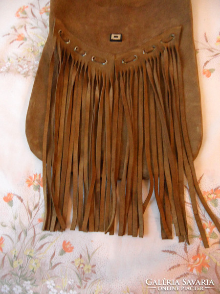 Brown fringe split leather shoulder bag