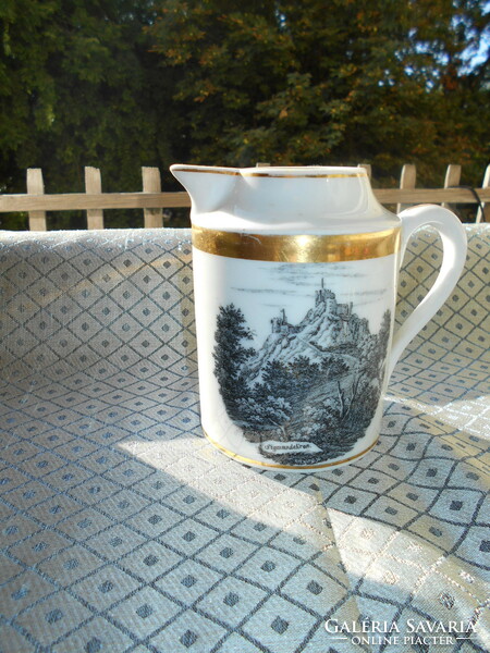 Antique landscape porcelain jug, spout