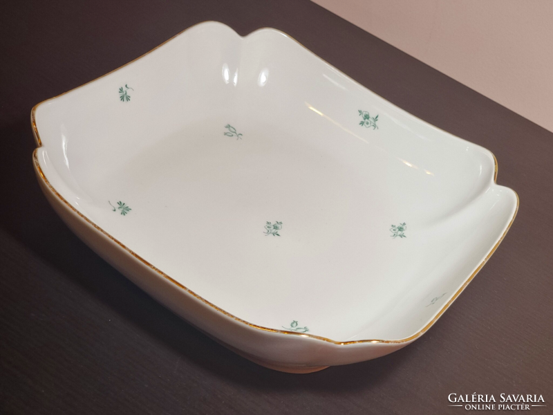 Herend green floral porcelain, rectangular side dish, gilded rim, second half of the xx.Szd