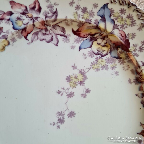 Antik angol fajansz Cauldon orchidea dekoros tál, tányér