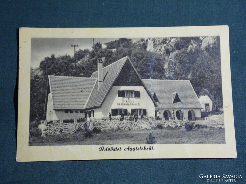 Detail of postcard, aggtelek, cave hostel view