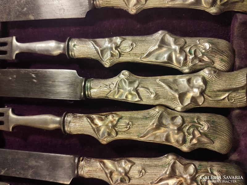 Set of dessert cutlery with antique silver handles