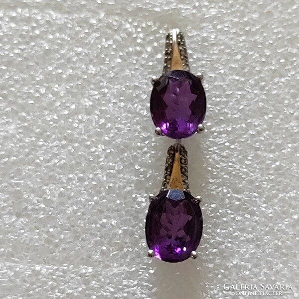 Gold-plated silver earrings with amethyst stone with French clasp