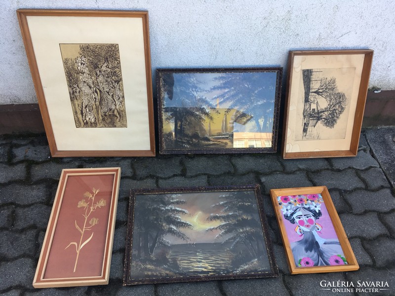 6 Pcs!! Signed! Paintings-pictures-etchings-framed