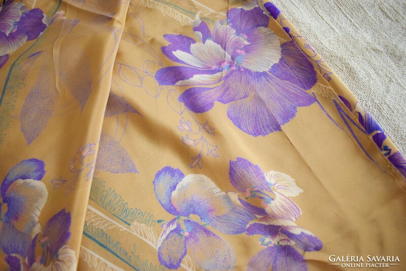 Chinese silk fabric repeating iris pattern 580 x 116 cm wide, in original box