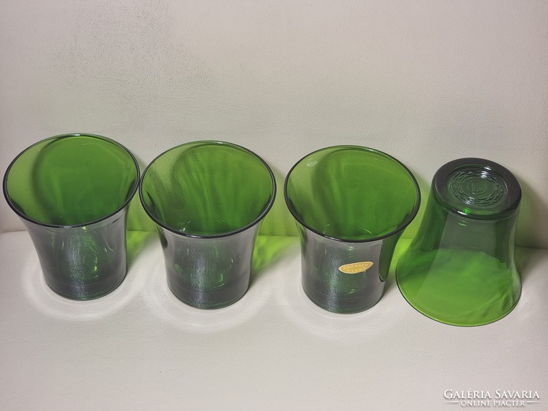 Set of green glass glasses, marked with an emerald glass sticker. Mid-second half of Xx.