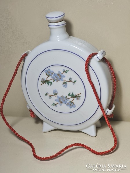 Rare Hólloháza porcelain savings association inscription and flowered porcelain water bottle