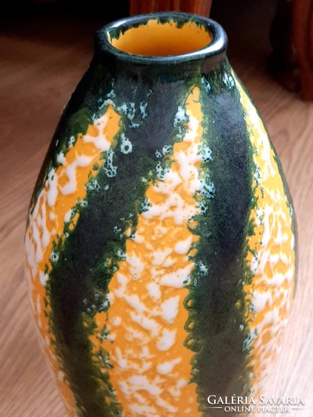 Beautiful yellow and green retro large marked ceramic vase mid century
