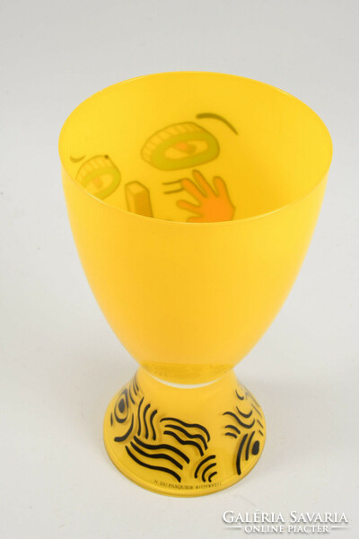 Nathalie du Pasquier posztmodern Ritzenhoff üveg váza 1980's, ritka
