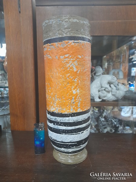 Rare gorka livia large cylindrical-tube base orange, white, black, brown vase. 30 Cm.