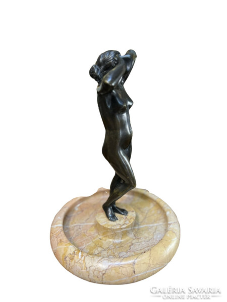 Female nude - bronze statue - on a marble name card holder pedestal