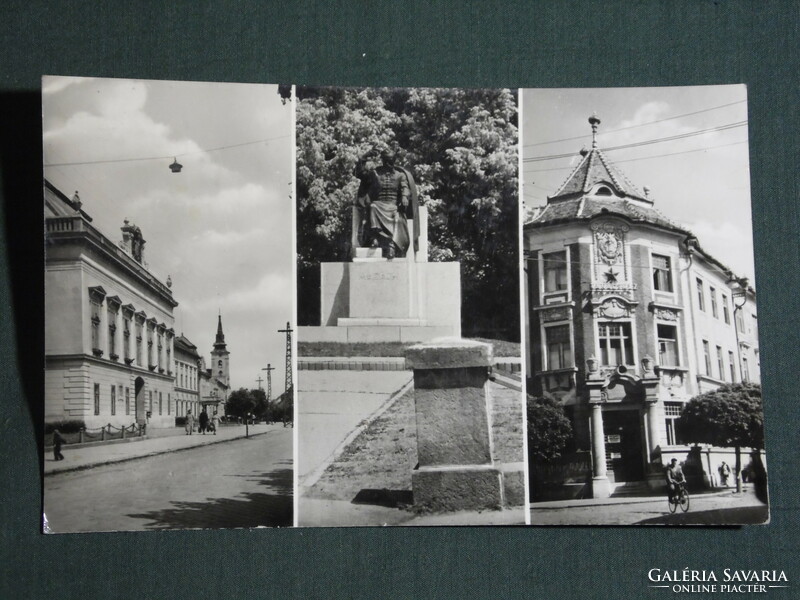Postcard, balasa colony, mosaic details, madách statue, city hall, bank
