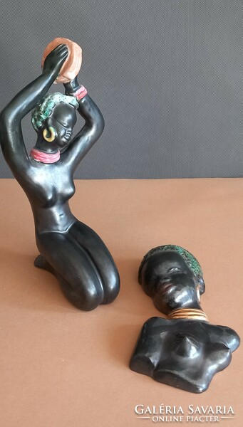 2 Pcs Izsépy bust ceramic negro female statue negotiable art deco