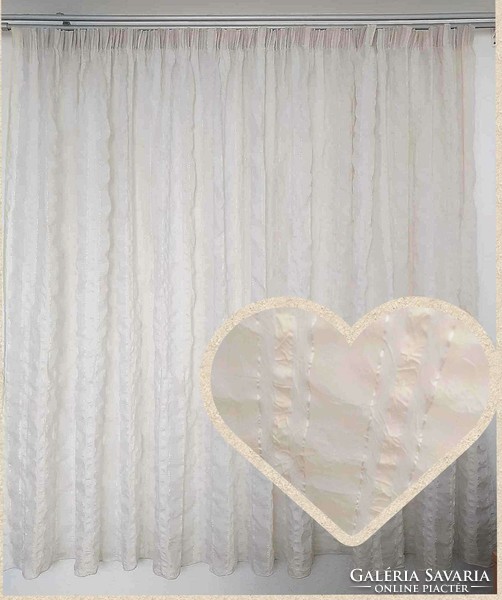 Pleated voile curtain with ecru stripes ready-made
