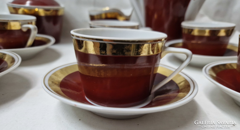Hollóházi 6 személyes 15 darabos porcelán kávéskészlet