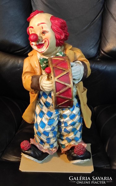 Retro, rare hard plastic, large drummer, clown figure - 34 cm