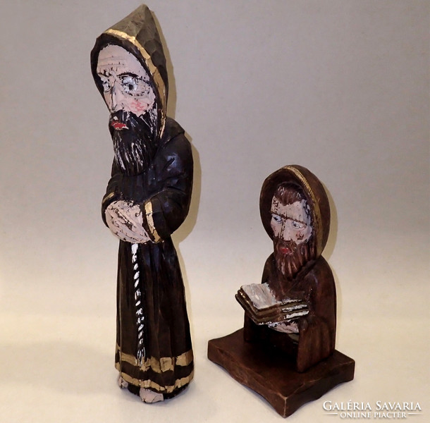 Carved Marked Spanish Religious Folk Naive Carving Holy Wood Figure Wood Carving Statue Priest Monk