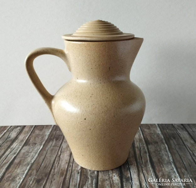 Old granite kispest stoneware jug with pouring lid