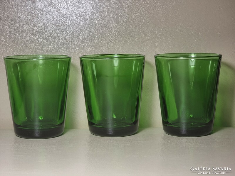 3 db zöld üvegpohár készlet, Emerald Glass . EG fenékjelzéssel .XX.szd közepe-második fele.