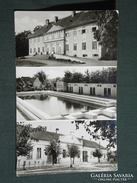 Postcard, boly, mosaic details, Batthyány-Montenuovo-castle, beach, Záltalán school