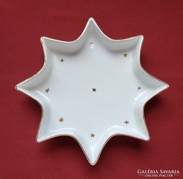 Karácsonyi porcelán csillag alakú tál asztalközép tányér dekoráció arany mintával
