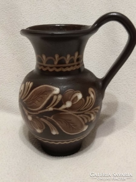 Hódmezővásárhely brown ceramic jug 20 cm