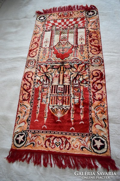 Turkish patterned carpet, tapestry, wall decoration, silk carpet 111 x 53 cm + fringe