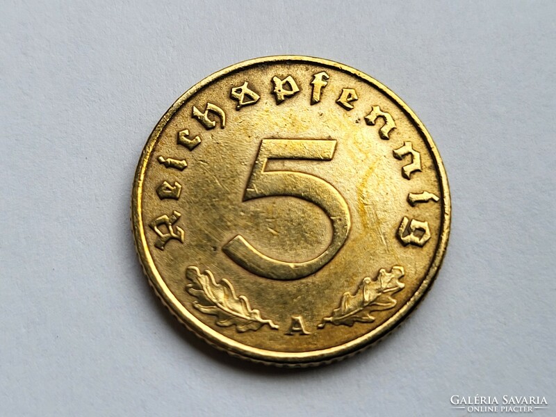 III. Birodalom szép bronz 5 Pfennig 1938 A.