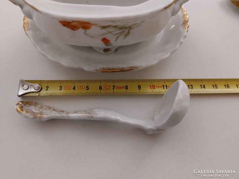 Régi bécsi porcelán tálka Geschützt fedeles kaviár kínáló pipacs mintás