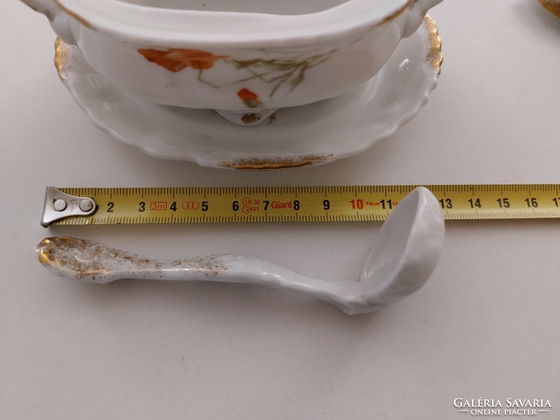 Old Viennese porcelain bowl with protected lid offering caviar with a poppy pattern