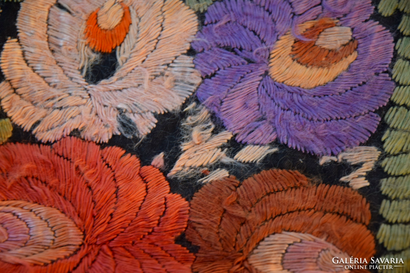 Antique old hand-embroidered silk gold O Matyó tablecloth table cloth folk art 93 x 89 cm