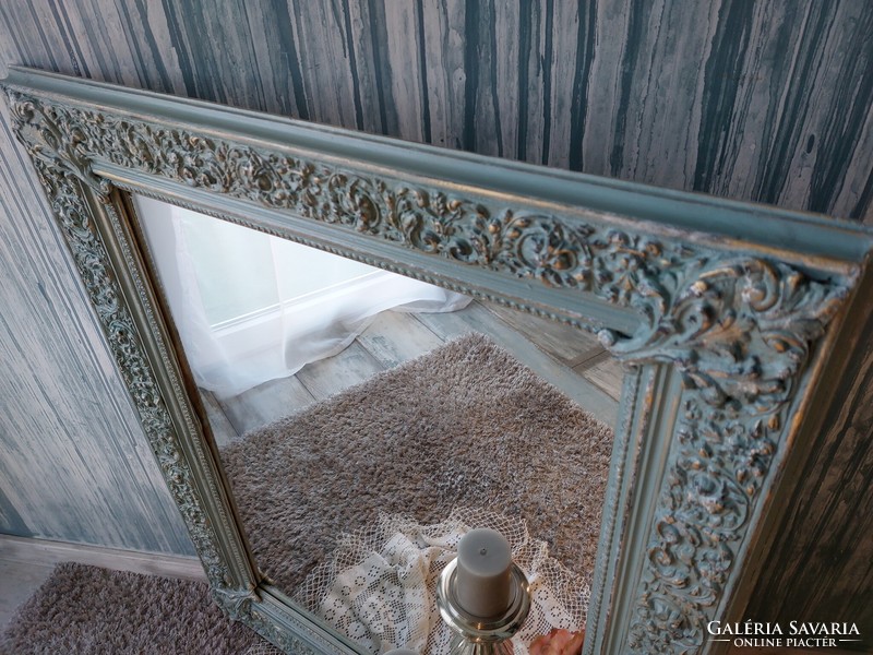 Antik képkeret-tükör, vintage tükör,  Toszkán oliva színű tükör, egyedi tükör, vintage design