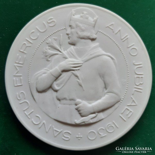 Vincze Pál: Szent Imre 1930, Herendi porcelán plakett, 112 mm