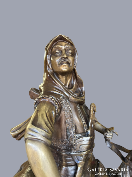Alfred Barye (1839-1882) nyomán - Arab lovas hazatérése a vadászatból - monumentális bronz sz