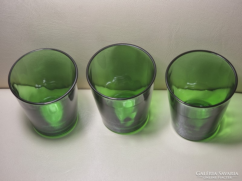 3 db zöld üvegpohár készlet, Emerald Glass . EG fenékjelzéssel .XX.szd közepe-második fele.