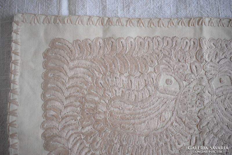 Hímzett vászon erdélyi írásos párna huzat díszpárna madár minta  64 x 44 cm