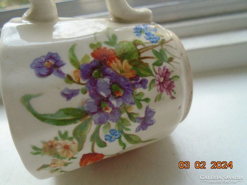 Antique Zsolnay hand-painted twisted coffee cup ribbed with Meissen flowers