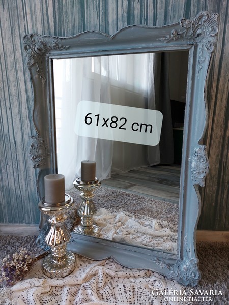 Antik blondel képkeret-tükör, vintage tükör, Provence kék tükör, egyedi tükör, vintage design