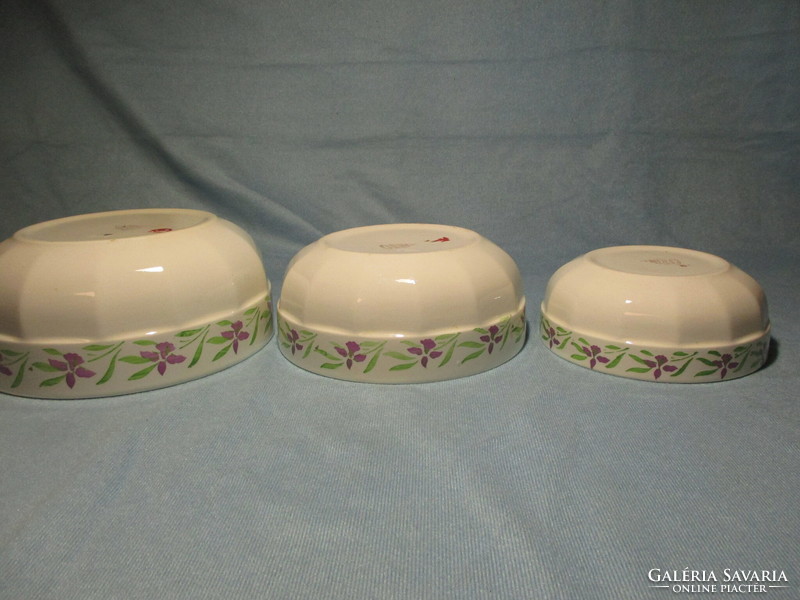 3 Kispest granite bowls with purple flowers
