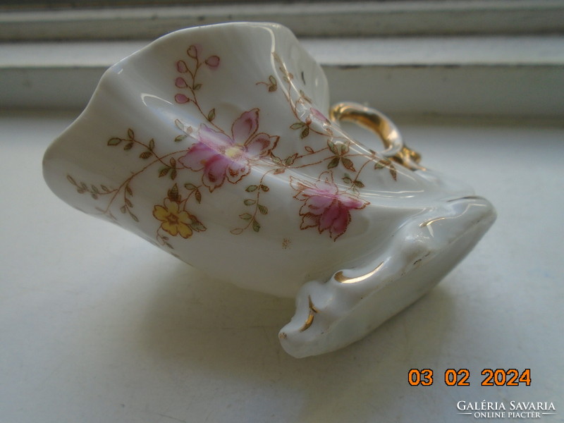 Antique rare classicist wavy cornucopia horn-shaped coffee cup with hand-painted flower pattern