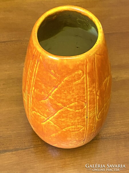 Imre Karda (1919-1998) ceramic retro orange ceramic vase 24 cm