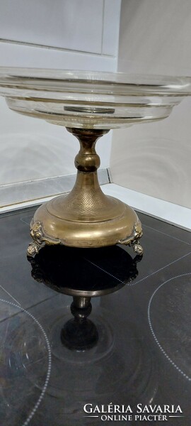 Antique marked metal fruit bowl with stand