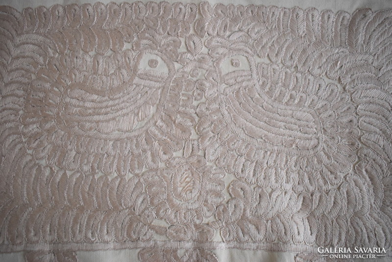 Hímzett vászon erdélyi írásos párna huzat díszpárna madár minta  64 x 44 cm