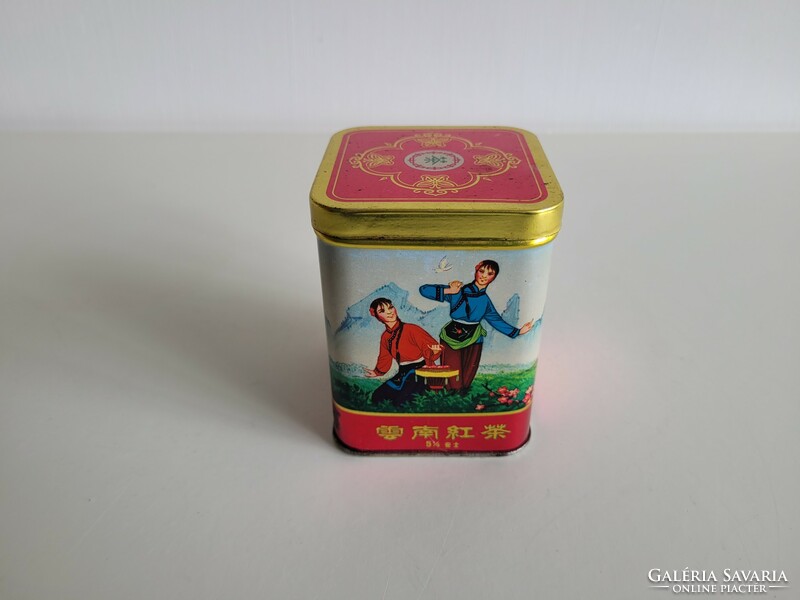 Compack forgalmazta bontatlan retro Kínai fekete tea fémdoboz régi teás pléhdoboz