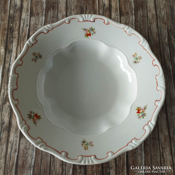 Old Zsolnay baroque, red feathered, deep plate with flower pattern
