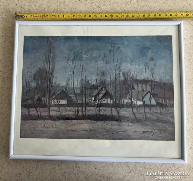 White metal frame - gyula rudnay: Nagybábonyi street, together with a print made with a duplicated process